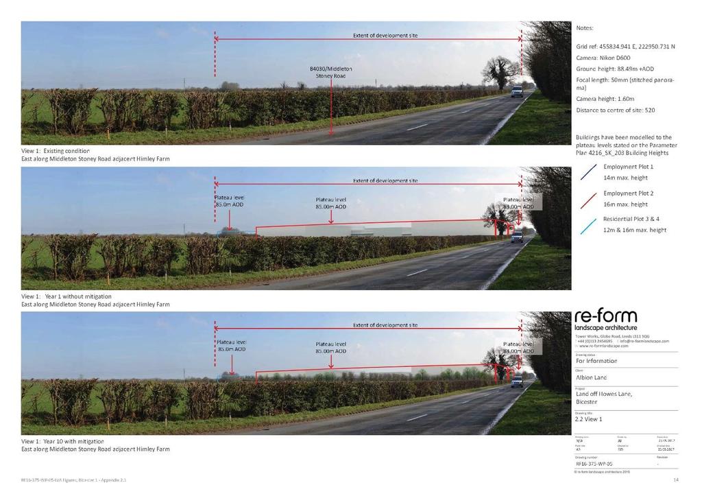 illustration of what the Development could look like from Middleton Stoney Road with and without mitigation. Figure 12.