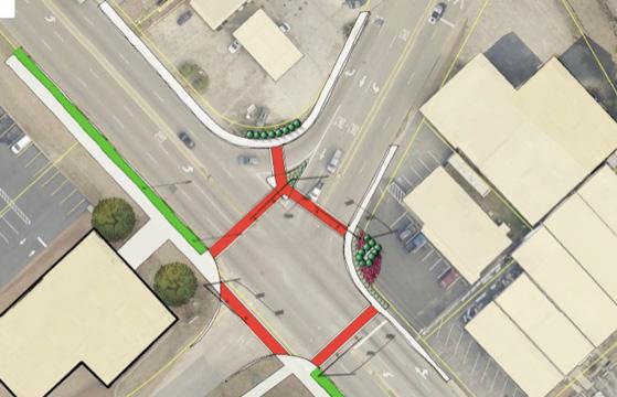 vision ConCepTS M key InTerSeCTIonS M The illustration below demonstrates what the intersection could look like with added landscaping, pedestrian-friendly sidewalks and crosswalks, and mast-arm