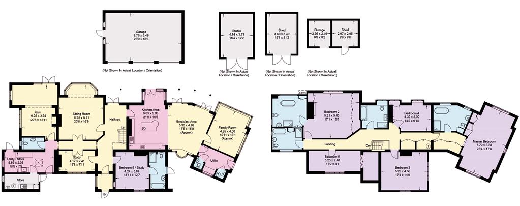 Approximate Gross Internal Floor Area Ground Floor= 234.0 sq m / 2519 sq ft First Floor= 209.1 sq m / 2251 sq ft Garage = 48.3 sq m / 520 sq ft Stable= 18.5 sq m / 199 sq ft Sheds= 24.