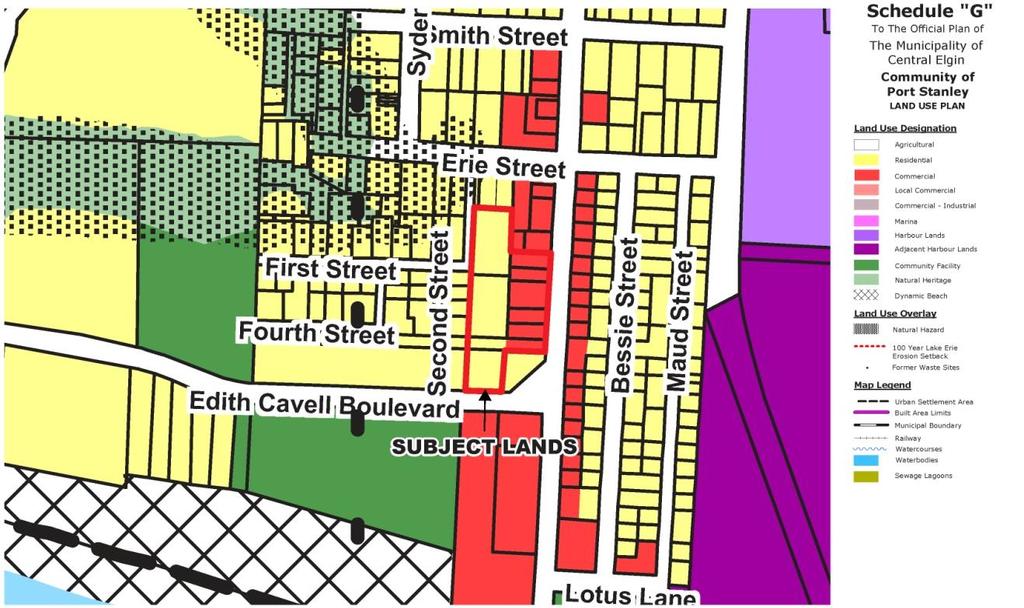 3.3 MUNICIPALITY OF CENTRAL ELGIN OFFICIAL PLAN The subject lands are within the Port Stanley Urban Settlement Area as per Schedule 1 of the Municipality of Central Elgin Official Plan and are