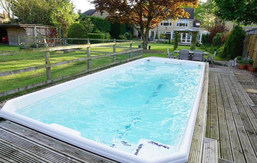 The pool measures approximately 20 0 x 8 0 (6.09 x 2.43m) and has an insulated cover. The pool use spa and hot tub technology and is easy to maintain.
