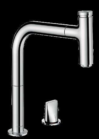 10 hansgrohe Kitchen mixer Ergonomic excellence for perfect performance Our new water control concept can be found on the front edge of the sink and eliminates the handle on the kitchen mixer.