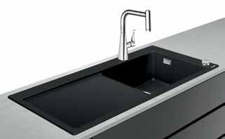 20 hansgrohe Sink combination units in granite SilicaTec Sink combinations in granite SilicaTec Metris Select #73805, -000 2-hole Select kitchen mixer 220 with pull out spray, 2 spray types Built-in
