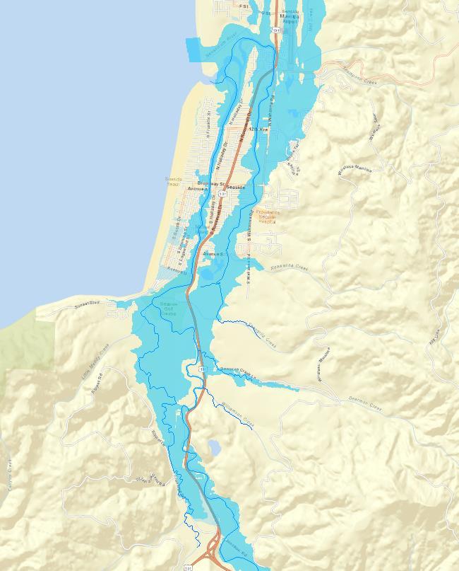 Lower Necanicum Floodplain Pacific Ocean Sources: Esri, HERE, DeLorme, USGS, Intermap, increment P Corp.