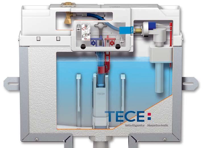 The TECE cistern can be set to a high flush volume (9 litres) if required. This means that reliable flushing of the drainpipes is ensured even under less than ideal conditions.