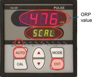2 ORP Calibration 1. Place the ORP electrode into a known ORP standard solution (ORP-468). Press and hold the CAL button for three seconds. 2.
