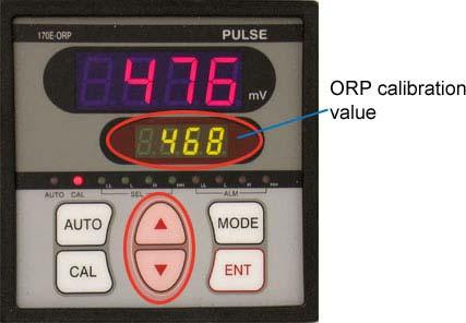 3. Use the UP and DOWN arrow to adjust the ORP calibration value to match the known standard solution value (468). 4. Press ENT to save the calibration value. 8.
