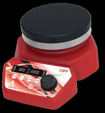 The time setting ranges from 1 to 999 minutes, and a continuous stirring mode without any time limitation can be set up. Additionally, CAPP Magnetic Hotplate Stirrer has a last run memory function.