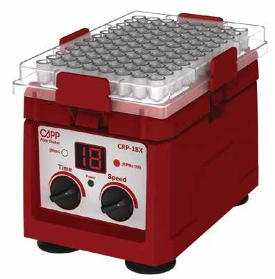 800 RPM and orbital motion of 2mm (1mm radius), the CAPP Plate Shaker can perform numerous applications including PCR, ELISA, enzyme immunoassays, protein synthesis and pharmaceutical profiling