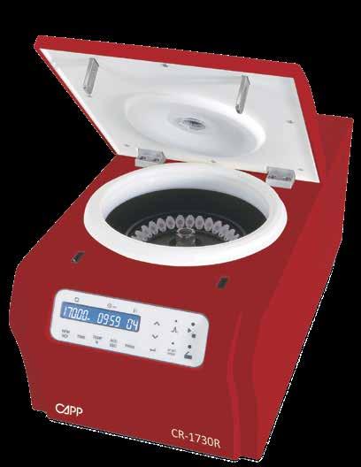 HIGH SPEED REFRIGERATED CENTRIFUGE CAPP High Speed Refrigerated Centrifuge operates with the maximum speed of 17.000 RPM, corresponding to 27.237 g.