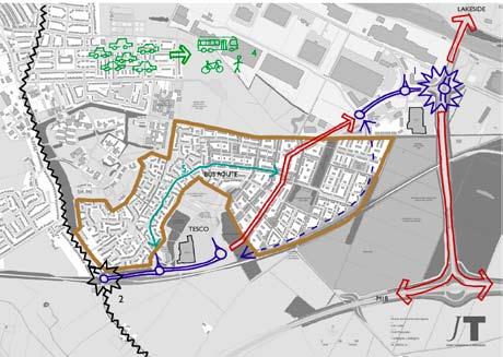 than the main street running through the centre of the scheme - landscaping within the Carr Lodge site to provide green links 1 Significant knock-on effects of high capacity link through Carr Lodge -