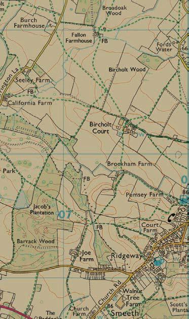 00) Undulating farmland with scattered farmsteads and NCA boundary Brabourne Lees Mixed Farmland Brabourne