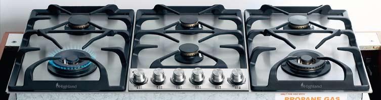 // HIGHLAND professional series COOKTOPS 98cm 6 burner gas cooktop > HP6SSN/L Most powerful domestic cooktop on the market 6 burners including 2 x 22 MJ wok burners