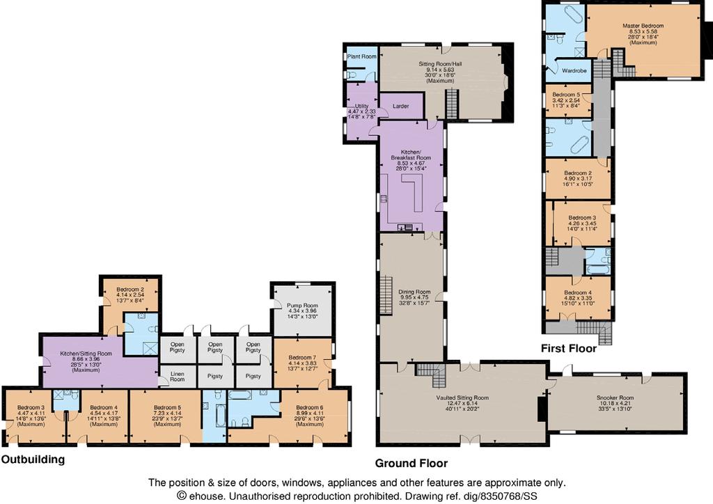 Floorplans Main House internal area 4,782 sq ft (444 sq m) Outbuilding internal area 2,485 st ft (231 sq m) For identification purposes only.