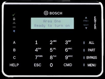 B920 Two-line Alphanumeric Keypad Two-line LCD display with up to 32 character point, user, and area names Shows two-line system messages for all areas Simple menu-style user interface Dedicated