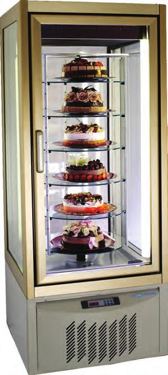 CAKE DISPLAY FRIDGE CAKE DISPLAY FRIDGES This great looking illuminated unit is from Longoni in Italy It has 5 rotating shelves and 1 mirror shelf at the bottom It has a tropicalised compressor and