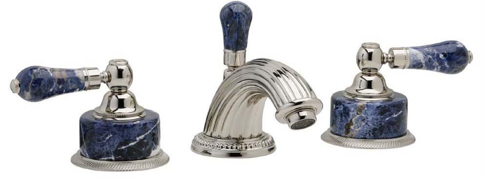 Lavatory Ensemble with Low Spout Shown in Bleu Sodalite, Polished Nickel Finish
