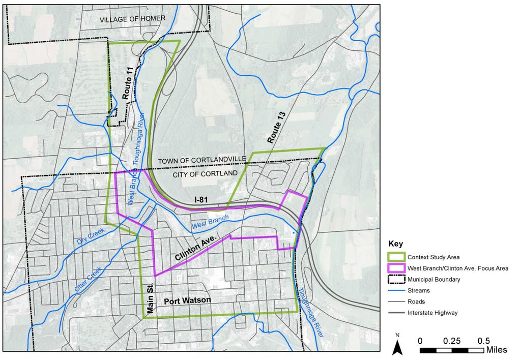 Project Study Area Considerations and Existing Initiatives The project focuses on portions of the West Branch and Upper Tioughnioga River in the City of Cortland and Cortland County, New York.