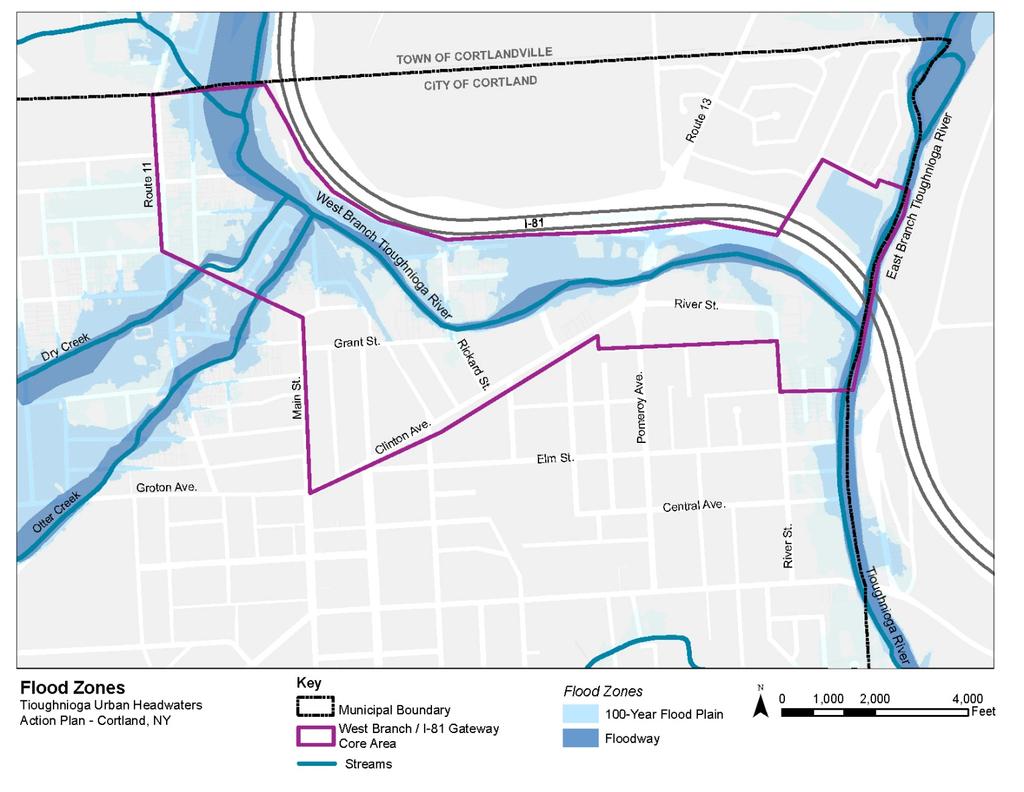 Figure 2. Surface Water and Flood Zones Map West Branch traverses the study area from the City s northern boundary to the confluence with the Tioughnioga.