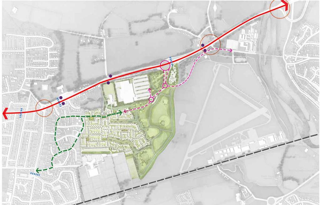 Transport Highway Improvements The New Monks Farm development will facilitate improvements to the existing local and strategic network including: Removal of Old Shoreham Road junction with the A27 at
