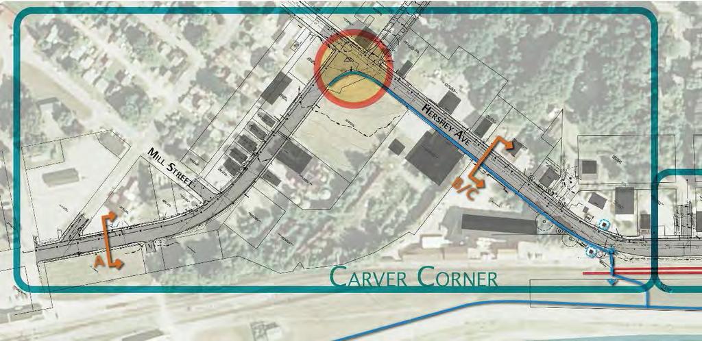 Dissecting the Corridor Districts Carver Corner: Design Considerations: Provide improved intersection at Carver Corner Provide bike lanes to connect regional trail with SW neighborhoods and