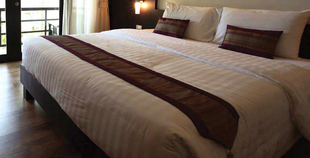Lodging BED LINENS Pillow cases and sheets are available in beige or white.