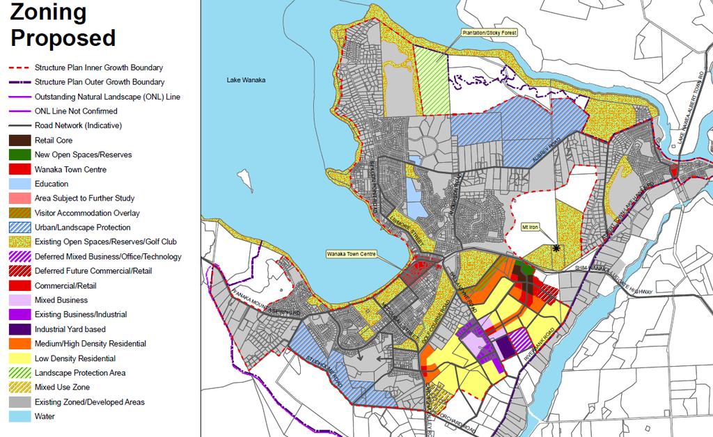 Figure 3 Wanaka Structure Plan Review 2007 Proposed Zoning In general, the urban edge in Wanaka is defined by the physical boundaries of the Cardrona and Clutha Rivers, and limited to the west by