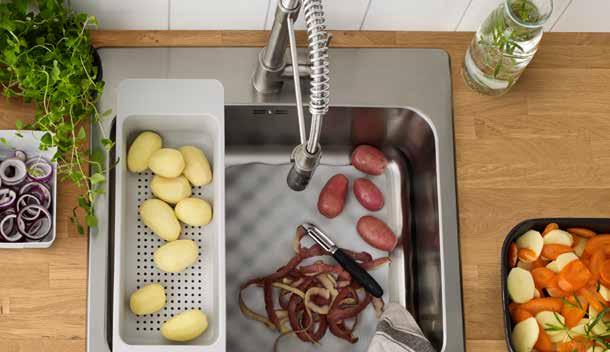Sink accessories Our sink accessories support all activities in and around the sink, helping you when preparing food and washing up. Plus, they help you to save both water and space, too.