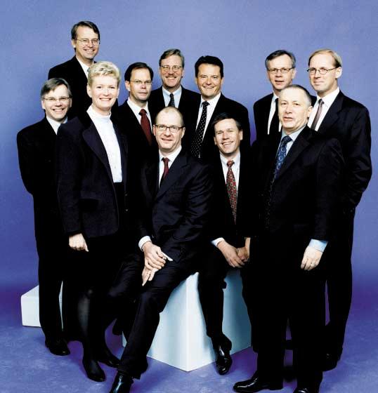 From left: Eero Leskinen, Hans Johansson, Anna Bernsten, Åke Sund, Matti Virtaala, Bo Dankis, Carl-Henric Svanberg, Clas Thelin, Göran Jansson, Geoff Norcott and Ulf Södergren.