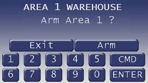 Every time the Next, Previous or Arm buttons are pressed, the display scrolls to the next unarmed area. 9. To arm all available areas, press the Arm button when the display reads Master Arm All. 2.