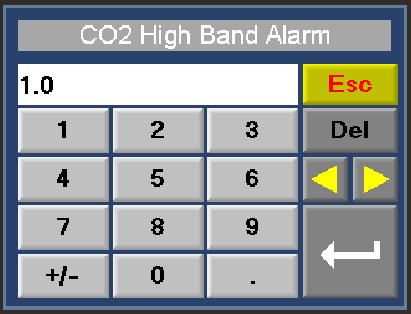 Use the key pad to change the set point. Maximum set point is limited to 20.0% Minimum set point is limited to 0.0% Press to confirm selection. If the CO2 set point is 0.