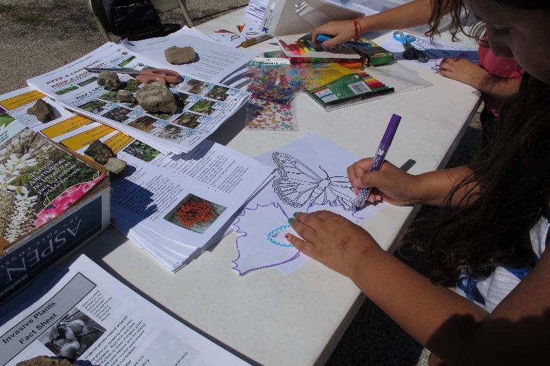 Children color butterfly masks at Monarch Festival in Waukegan Education and Outreach Materials Distributed Garden Clubs of Illinois Convention, Northbrook, IL Conservation Plainfield Prairie Fest,