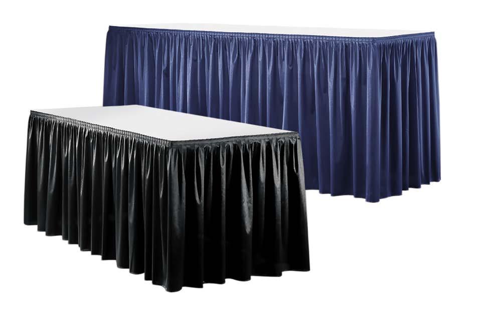 DRAPED OR UNDRAPED TABLES & COUNTERS TABLES 24"D 30"H 3'L 4'L 6'L 8'L Draped 124330 124430 124630 124830 Draped on Fourth Side 12404630 12404830 Undraped 125330 125430 125630 125830 black blue