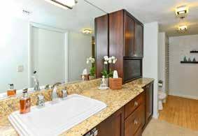 cabinets Granite vanity top with drop-in sink In-cabinet electrical outlets for personal
