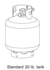 ASSEMBLY 5. Connect the hose and regulator to the cylinder. The propane gas and cylinder are sold separately. Use a standard 20 lb. propane cylinder only.