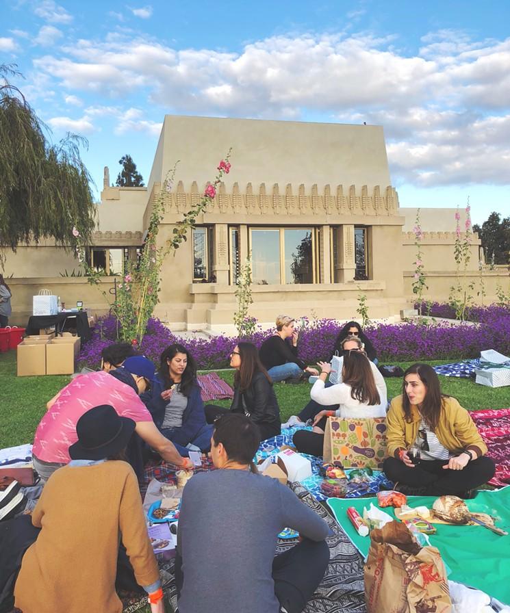 Picnickers outside Hollyhock House Meg Quinn/Courtesy Barnsdall Art Park During Aline Barnsdall's lifetime, many of the art education and community activities were held in Residence A, a former guest