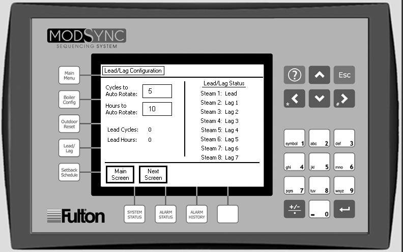 Screen Descriptions ModSync Screens The ModSync Sequencing System provides multiple screen interfaces for easy access and configuration of the Steam Loop control parameters.