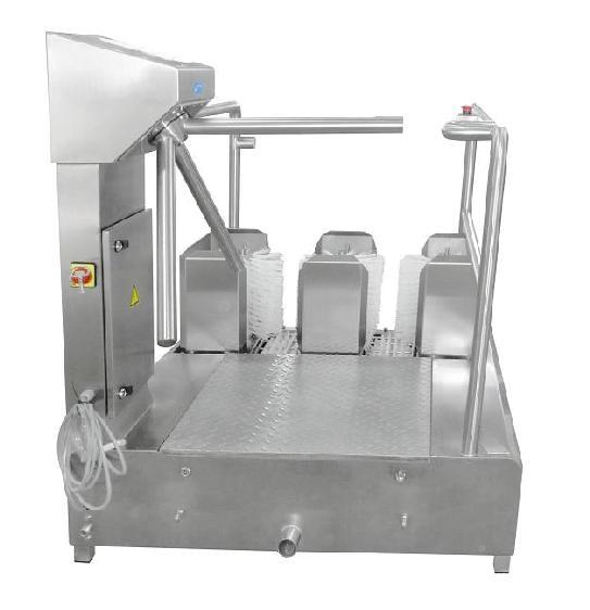 PASS-THROUGH (5 BRUSHES) BOOT CLEANING MACHINE WITH TURN STYLE 12.1200.00 The machine is designated for personal hygienic control when entering in the working area.