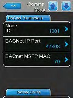"BACnet" is set to "BACnet/IP". Device Name: with this setting you determine the name of the Condair RS for the communication via the integrated BACnet interface.
