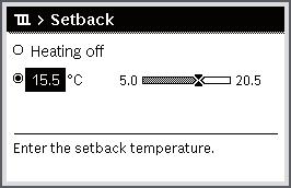 dial to set the required room temperature. The period in question is shown in grey in the time program bar chart. Wait a few seconds or press the menu dial.