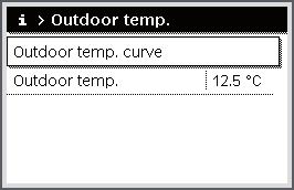 Get information on the system Use Show development of outdoor temperature In the active initial menu, press the info button to open the information menu. Turn the menu dial to mark Outside temp.