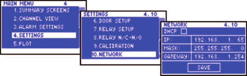THX-DL Operation 4.10 Network key to select Settings from the main menu. Confirm selection using the key to reveal the Settings Menu.