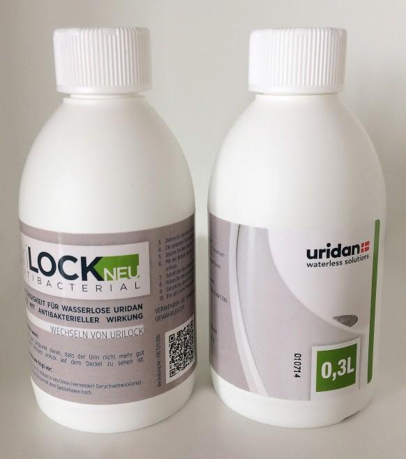 bottles: Urilock 6: 6 x 300ML bottles of Urilock odour blocking fluid for the waste trap of the Uridan waterless urinal