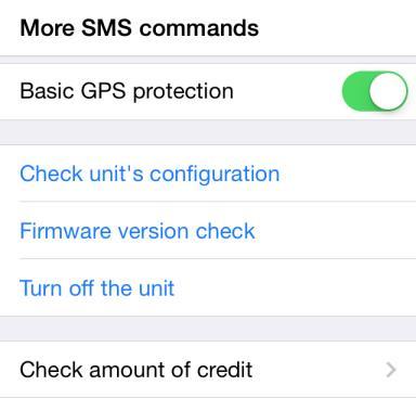 Request SMS with current GPS locator's configuration details. (see section 6.1.) Request SMS with information about current unit's firmware version.