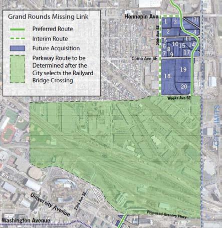 Figure 1: Interim and Preferred Route- Hennepin to Weeks and SEMI area Industrial Land Uses: The master plan proposes the acquisition of 20 parcels, totaling approximately 58 acres, for the parkway,