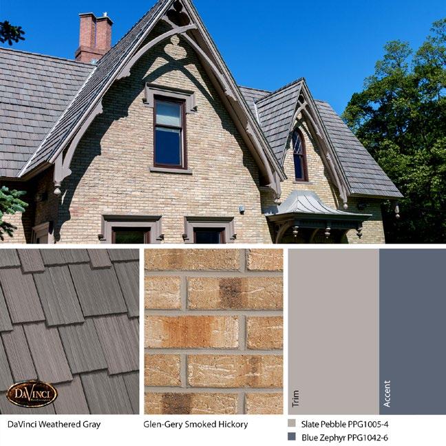 The Brownstone roof, a grayed beige main color, and buff trim will complement bricks with a tan color cast like Illini Commons.