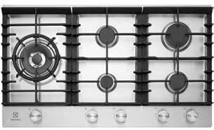 Stainless steel gas cooktop EHG955SD 90cm 5 burner gas cooktop Cut-out dimensions (mm) 880 (W) x 490 (D) 55 (H) x 895 (W) x 530 (D) Powerful 22MJ/h wok burner allows for fast boiling and intense