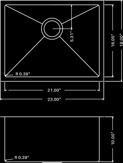 Stainless Steel Kitchen Sink INSTALLATION INSTRUCTIONS Model SD2318 DIMENSIONS Outside Dimensions 23 X 18 Depth 10" Inside Dimensions 21 X 16 Depth 10" Standard 3