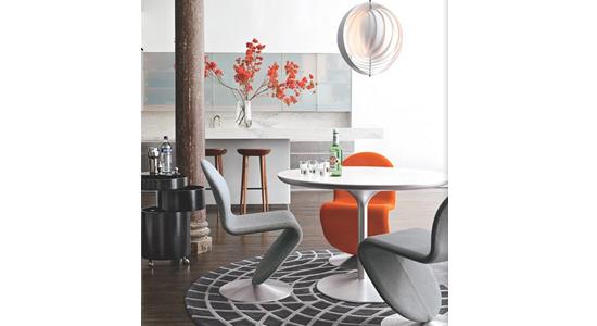 System 123 & Panton Table Designer: Verner Panton Manufacturer: Verpan The round Panton table was designed in 1970, its tabletop is elegantly mounted on a cone (in