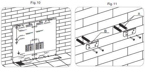 4. Wall Installation or Vertical Floor Mount Using the paper template, trace the position of the wall (fig.10).